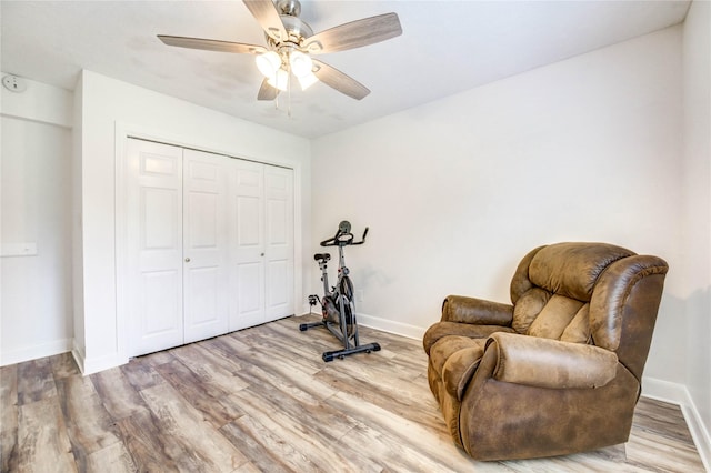 6606 Williams School Ct, Needville, TX 77461 - workout area featuring wood finished floors and a ceiling fan
