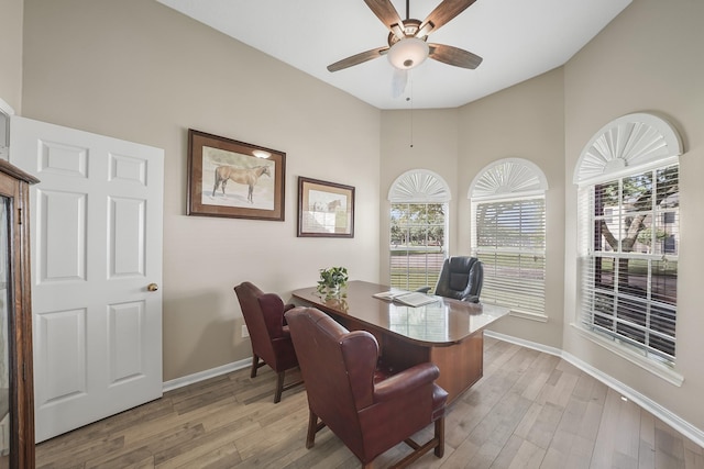 3343 Summerwood Ln, Pearland, TX 77584 - office featuring ceiling fan and light wood finished floors