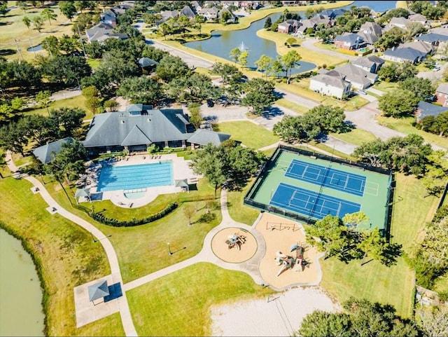 3343 Summerwood Ln, Pearland, TX 77584 - aerial view of residential area with a large body of water and a pool