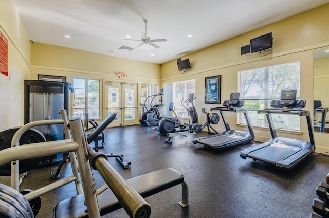 3343 Summerwood Ln, Pearland, TX 77584 - gym with ceiling fan and recessed lighting