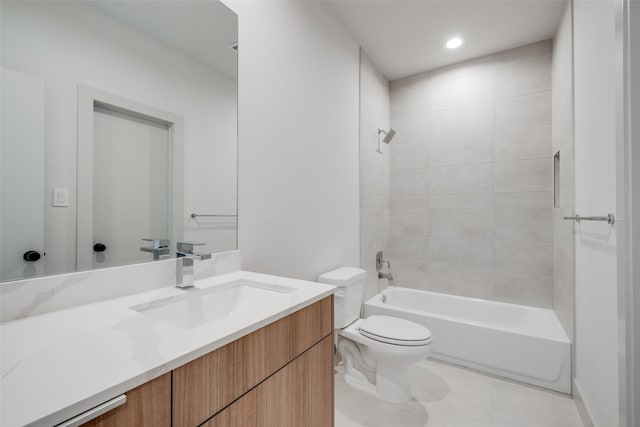 4402 Santorini Ln, Houston, TX 77045 - full bathroom with vanity, shower / tub combination, tile patterned flooring, and recessed lighting