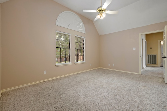 5802 Ashmere Ln, Spring, TX 77379 - unfurnished room with vaulted ceiling, carpet floors, and ceiling fan