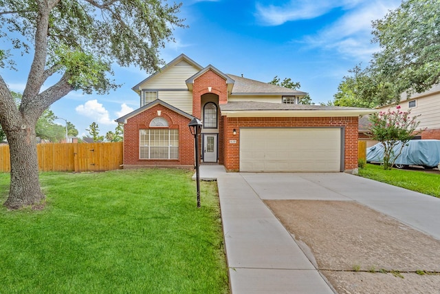 13611 Ortega Ln, Houston, TX 77083 - traditional-style house featuring an attached garage, driveway, brick siding, and roof with shingles