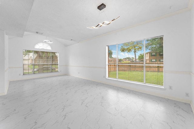 13611 Ortega Ln, Houston, TX 77083 - unfurnished room featuring marble finish floors, ornamental molding, and vaulted ceiling