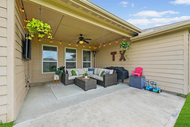 22402 Threefold Ridge Dr, Hockley, TX 77447 - view of patio with a ceiling fan and an outdoor living space