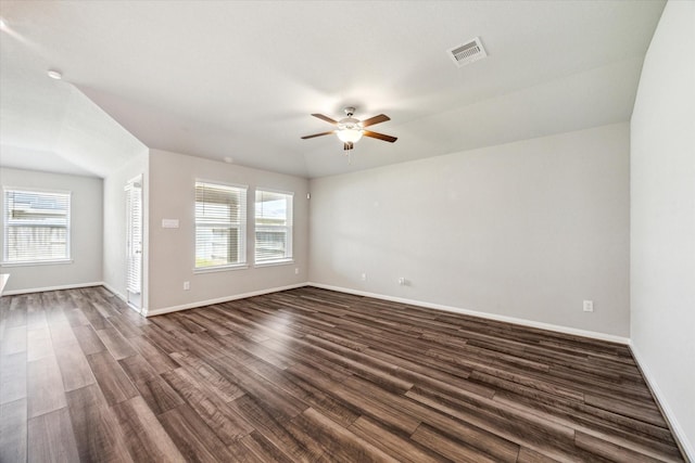 7222 Melrose Ln, Rosharon, TX 77583 - spare room featuring ceiling fan and dark wood-style flooring