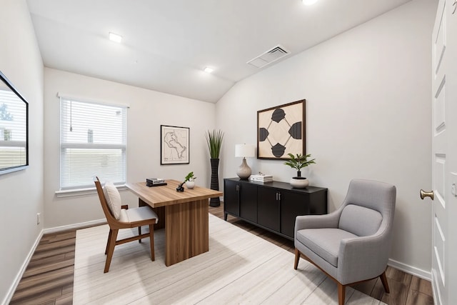 7222 Melrose Ln, Rosharon, TX 77583 - office area featuring light wood-style floors and lofted ceiling