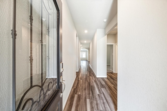 7222 Melrose Ln, Rosharon, TX 77583 - hallway featuring dark wood-type flooring and recessed lighting