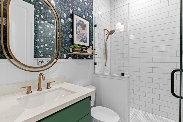1603 Columbia St, Houston, TX 77008 - full bath featuring wallpapered walls, a stall shower, and vanity