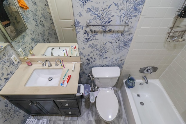 7264 Regency Square Ct, Houston, TX 77036 - full bath with wallpapered walls and vanity
