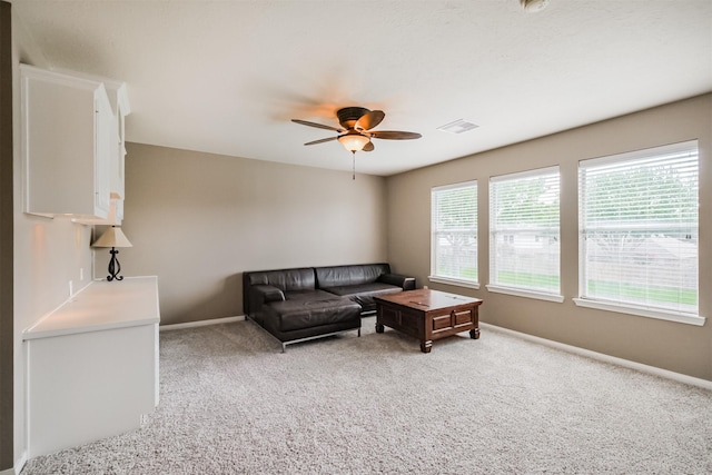 3817 Dunlavy Dr, Pearland, TX 77581 - carpeted living area featuring a ceiling fan and baseboards