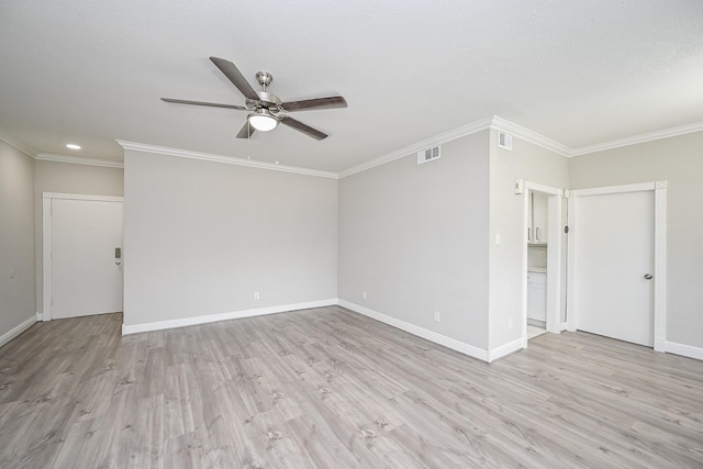 9707 Richmond Ave Unit 3, Houston, TX 77042 - spare room with a ceiling fan, light wood-type flooring, ornamental molding, and recessed lighting