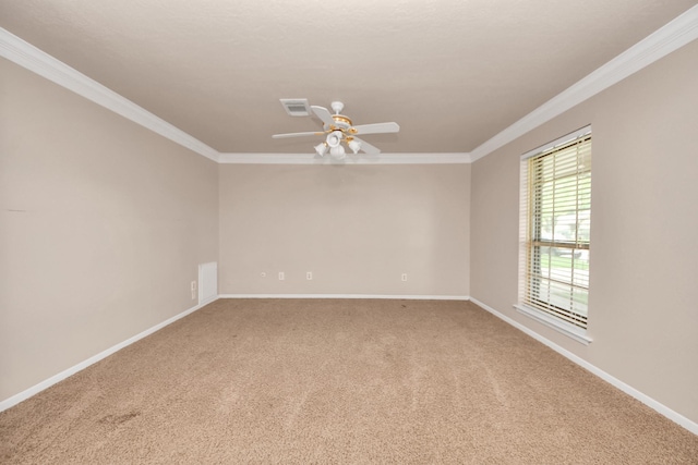 3938 Danpree St, Pasadena, TX 77504 - spare room featuring ornamental molding, ceiling fan, and carpet flooring