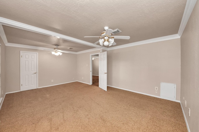 3938 Danpree St, Pasadena, TX 77504 - carpeted empty room with a ceiling fan, a textured ceiling, and ornamental molding