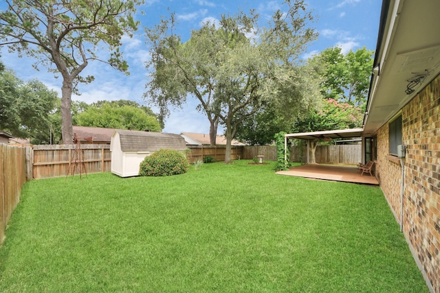 3938 Danpree St, Pasadena, TX 77504 - fenced backyard featuring a shed and a patio