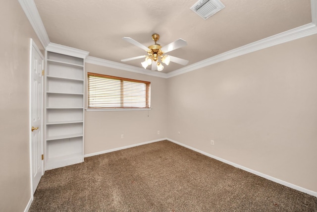 3938 Danpree St, Pasadena, TX 77504 - unfurnished bedroom with dark colored carpet, crown molding, and a ceiling fan