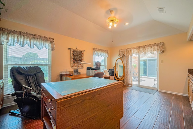 15435 Rio Plaza Dr, Houston, TX 77083 - game room featuring a desk, dark wood-type flooring, and a ceiling fan
