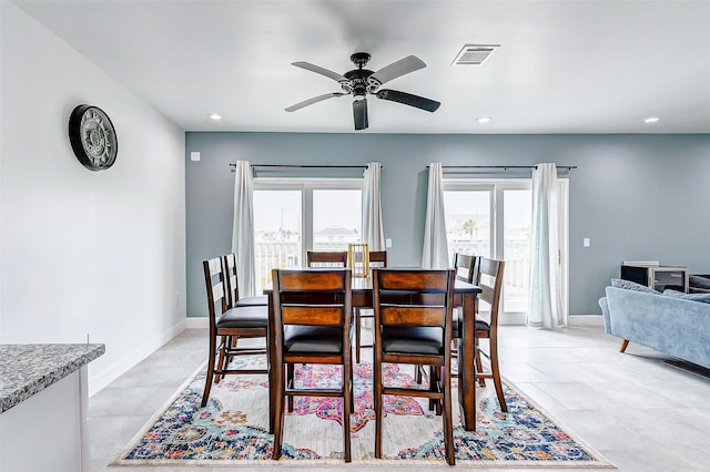 4018 6th St, Galveston, TX 77554 - dining room featuring ceiling fan and recessed lighting