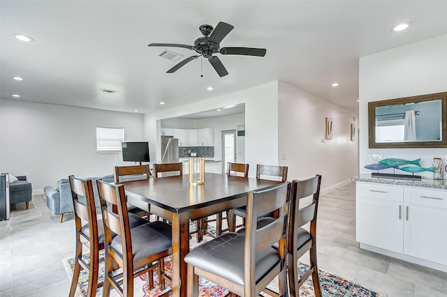 4018 6th St, Galveston, TX 77554 - dining area with a ceiling fan, plenty of natural light, recessed lighting, and light tile patterned floors
