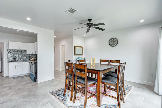 4018 6th St, Galveston, TX 77554 - dining area featuring a ceiling fan, recessed lighting, and light tile patterned floors
