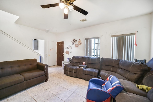 4014 Timber Cor, Houston, TX 77082 - living area with light tile patterned floors and a ceiling fan