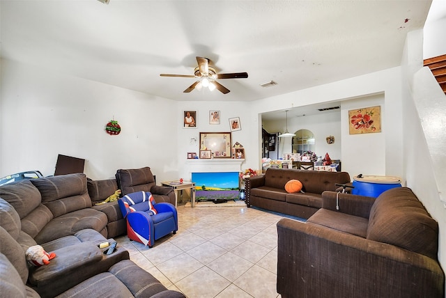 4014 Timber Cor, Houston, TX 77082 - living room featuring light tile patterned floors and ceiling fan