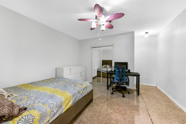 19757 Dorris Dr, Magnolia, TX 77355 - tiled bedroom featuring an office area, a closet, and ceiling fan