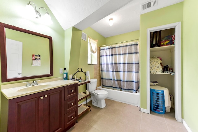 19757 Dorris Dr, Magnolia, TX 77355 - bathroom with vanity, tile patterned floors, and shower / tub combo