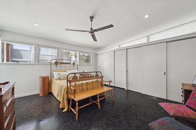 1306 Harbor Vw, Galveston, TX 77551 - bedroom featuring lofted ceiling, recessed lighting, and a ceiling fan