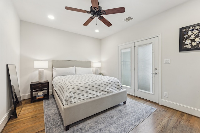 1010 W 24th St Unit N, Houston, TX 77008 - bedroom featuring access to exterior, wood finished floors, recessed lighting, and ceiling fan