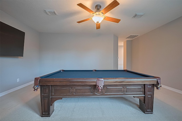 18315 Cape Lookout Way, Humble, TX 77346 - recreation room with carpet flooring, pool table, and ceiling fan