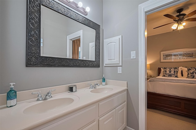 18315 Cape Lookout Way, Humble, TX 77346 - bathroom featuring double vanity, ensuite bath, and ceiling fan