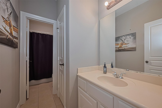 18315 Cape Lookout Way, Humble, TX 77346 - bathroom with vanity, tile patterned flooring, and a shower with shower curtain