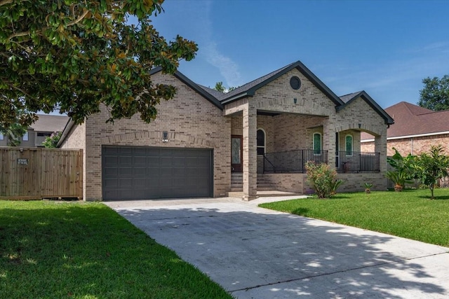 5343 Oak Cove Dr, Houston, TX 77091 - view of front of house featuring brick siding, driveway, a garage, and a porch