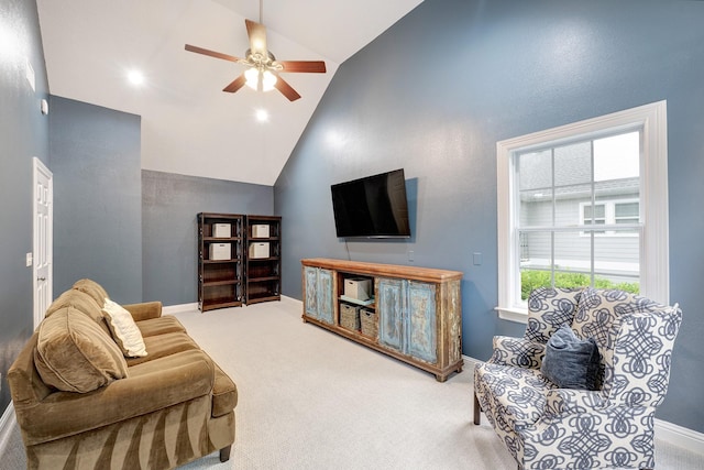 2120 Gostick St, Houston, TX 77008 - carpeted living room with ceiling fan and high vaulted ceiling