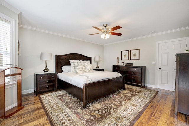 2120 Gostick St, Houston, TX 77008 - bedroom featuring wood finished floors, ornamental molding, and ceiling fan