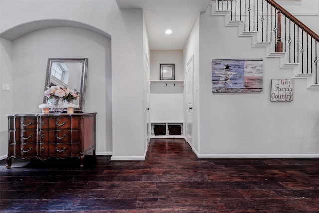 2302 Lakecrest Gardens Dr, Katy, TX 77493 - hallway featuring wood finished floors, stairs, and recessed lighting