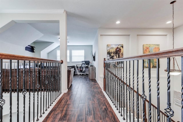 2302 Lakecrest Gardens Dr, Katy, TX 77493 - corridor featuring wood finished floors, an office area, recessed lighting, and an upstairs landing
