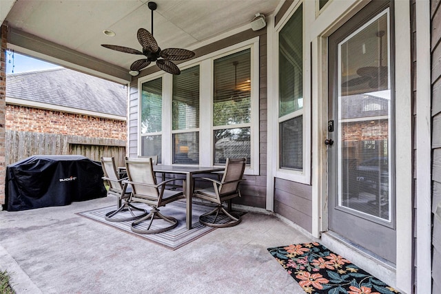 2302 Lakecrest Gardens Dr, Katy, TX 77493 - view of patio featuring a ceiling fan, grilling area, and outdoor dining area