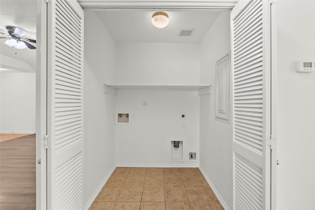11007 View Pointe Ln, Houston, TX 77034 - laundry room featuring electric dryer hookup, a ceiling fan, hookup for a gas dryer, and washer hookup