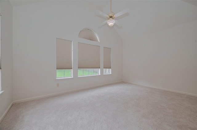 1615 Monvale Ln, Sugar Land, TX 77479 - empty room featuring carpet floors, ceiling fan, and high vaulted ceiling