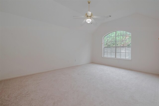 1615 Monvale Ln, Sugar Land, TX 77479 - empty room featuring lofted ceiling, light carpet, and ceiling fan