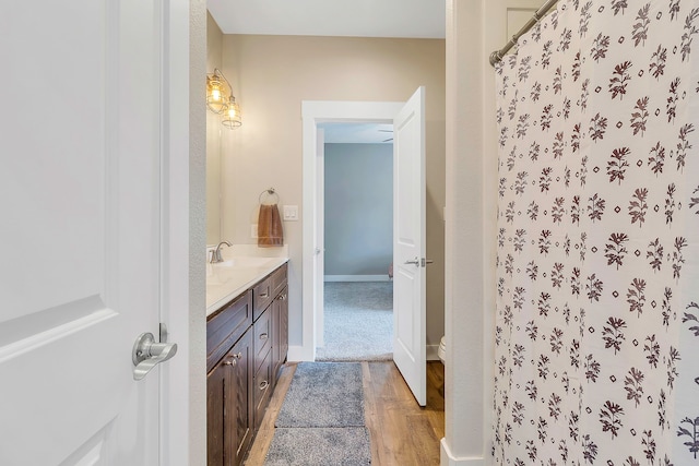 468 Brahman, Onalaska, TX 77360 - bathroom with wood finished floors, vanity, and a shower with curtain
