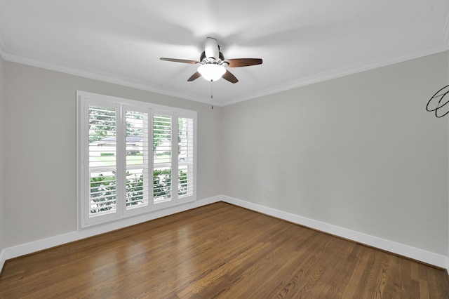 4310 Wigton Dr, Houston, TX 77096 - empty room with ceiling fan, dark wood-type flooring, and ornamental molding