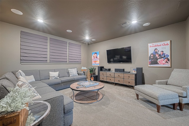 2418 Sandhill Crest Ln, Brookshire, TX 77423 - living room featuring carpet floors, recessed lighting, and a textured ceiling