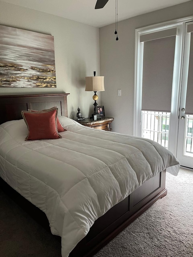 9470 Caddo Ridge Ln, Cypress, TX 77433 - bedroom with carpet, access to outside, and a ceiling fan