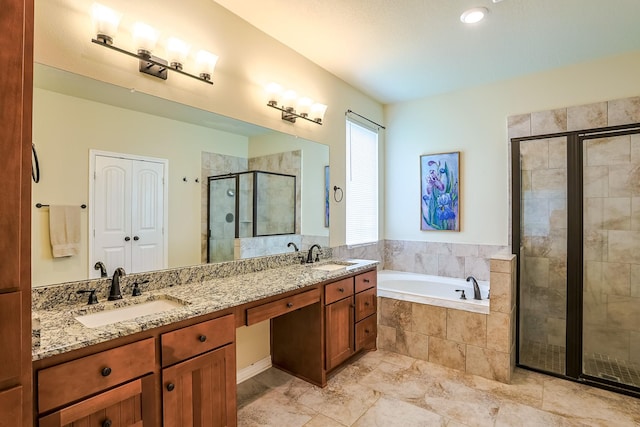 130 Canary Ln, Coldspring, TX 77331 - bathroom featuring a bath, a stall shower, and double vanity