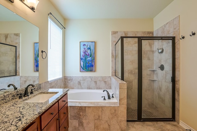 130 Canary Ln, Coldspring, TX 77331 - bathroom featuring a bath, a shower stall, and vanity