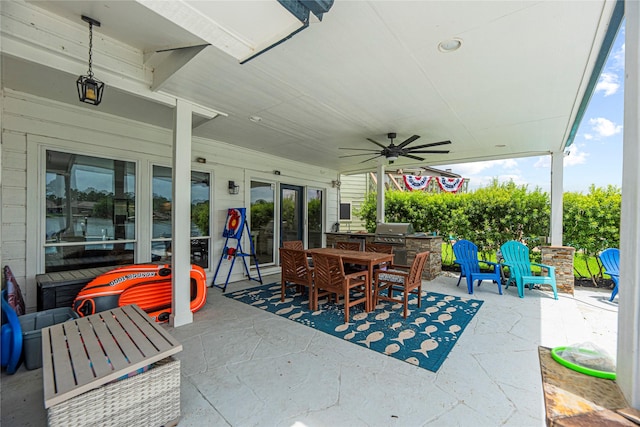 3114 Canterbury Ln, Montgomery, TX 77356 - view of patio / terrace featuring ceiling fan, outdoor dining area, area for grilling, and french doors