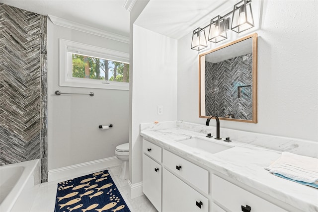 3114 Canterbury Ln, Montgomery, TX 77356 - bathroom with vanity, crown molding, and shower / bath combination